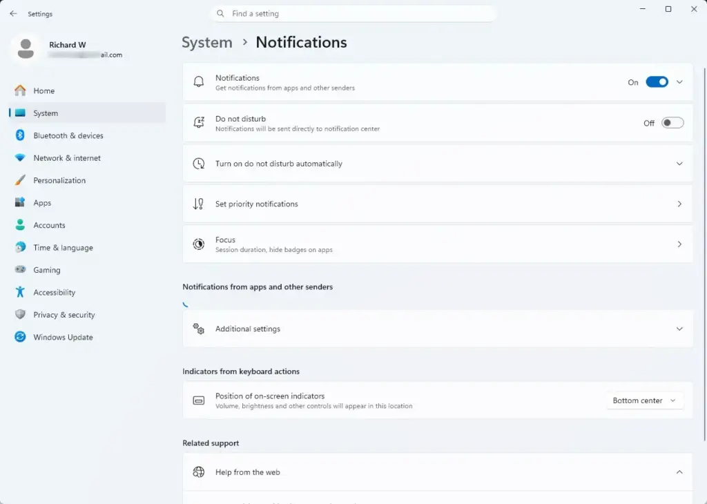 Settings › System › Notifications