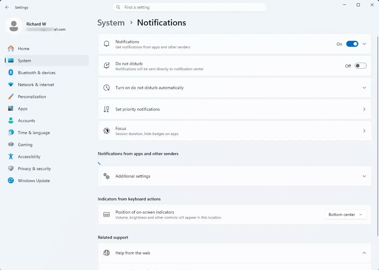 Settings › System › Notifications