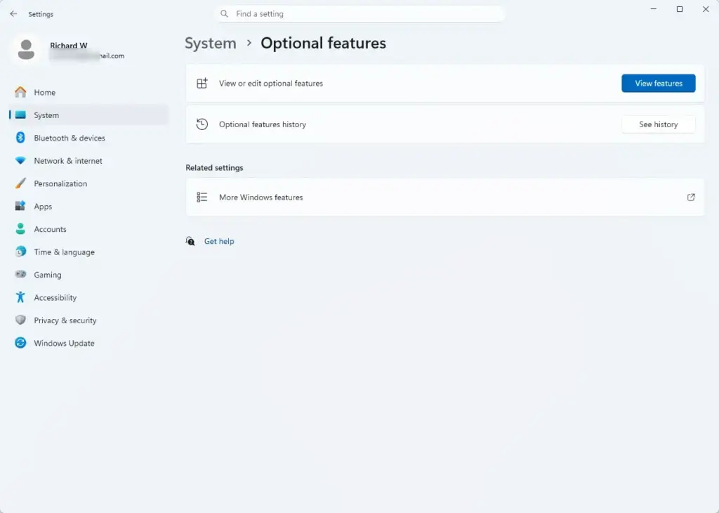 Settings › System › Optional features