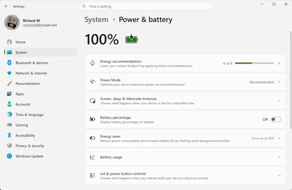 Settings › System › Power