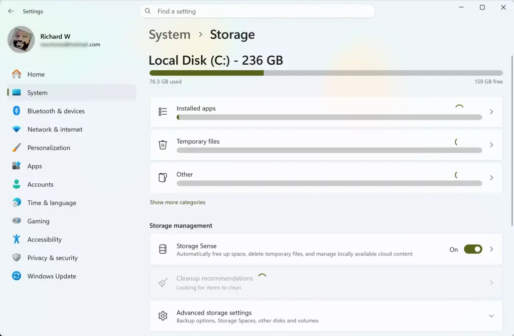 Settings › System › Storage