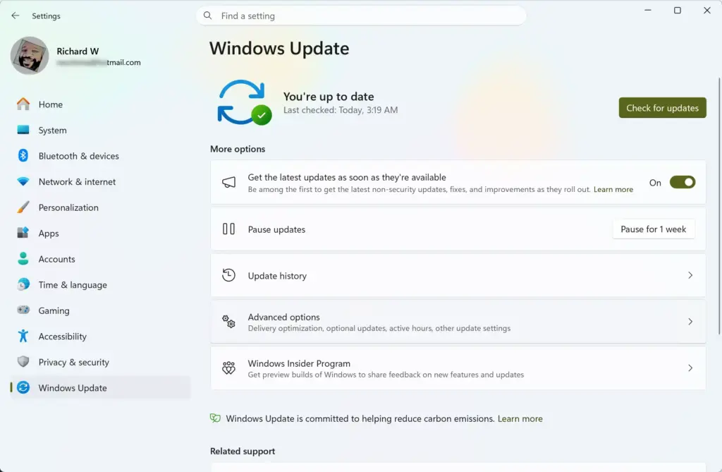 Settings › Windows Update