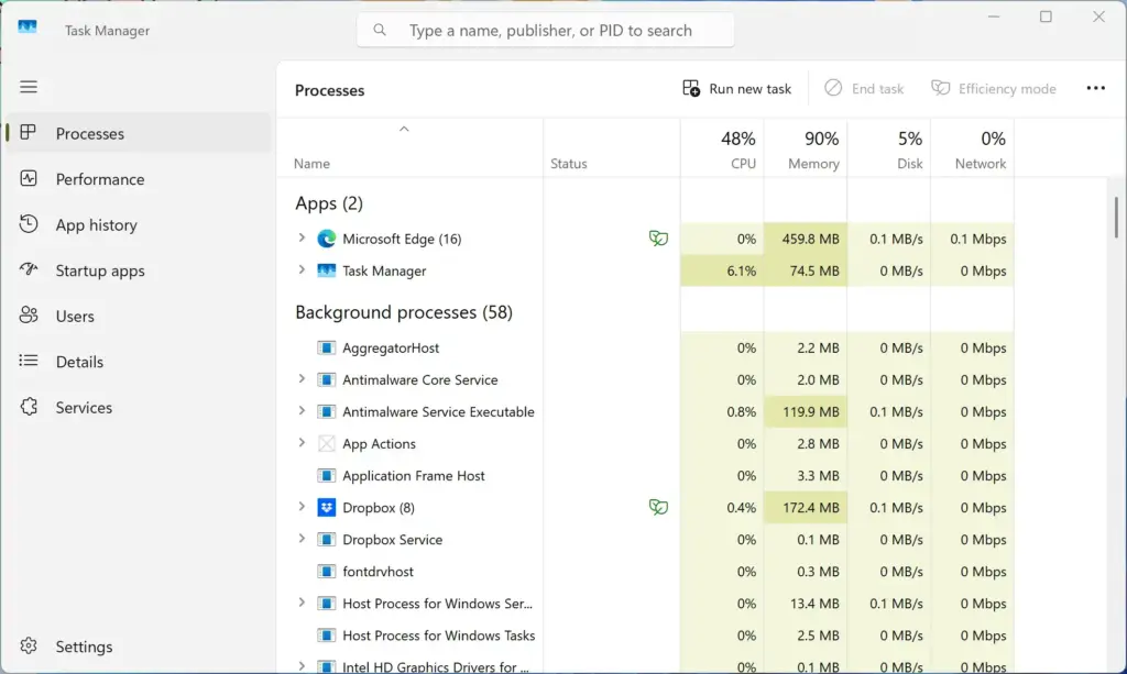 Task Manager › Processes