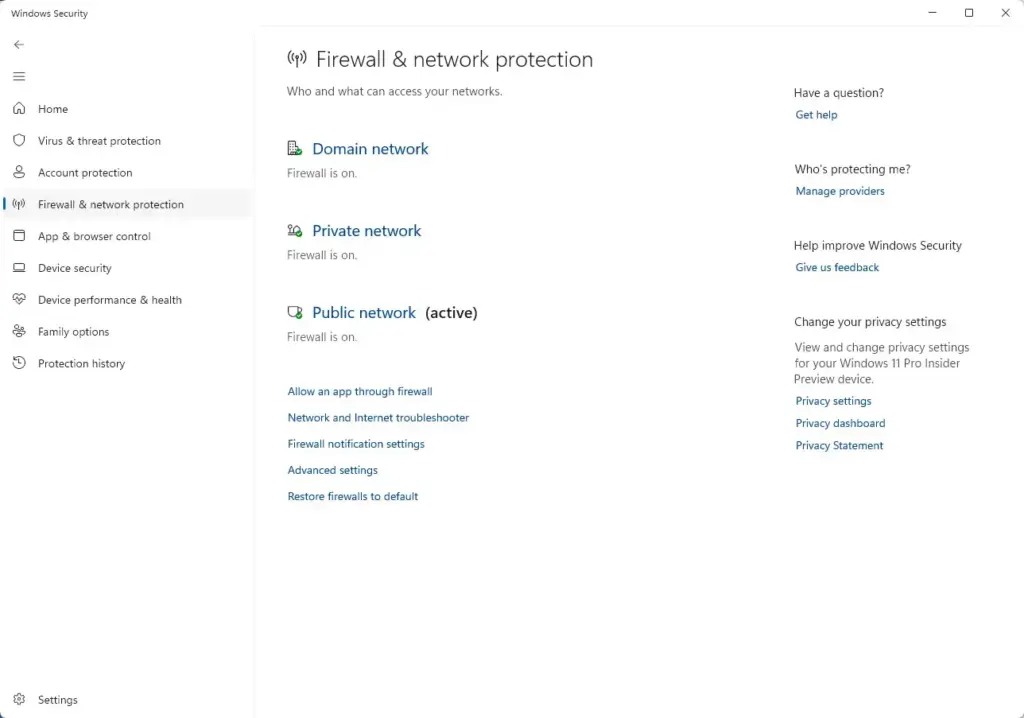 Windows Security › Firewall