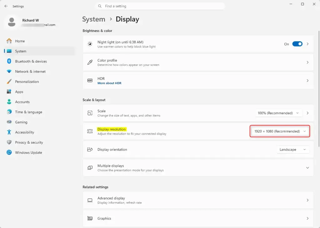 Settings › System › Display › Display resolution