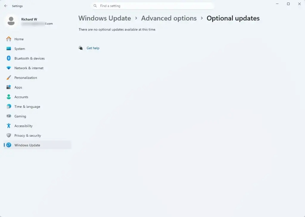 Settings › Windows Update › Advanced options › Optional updates