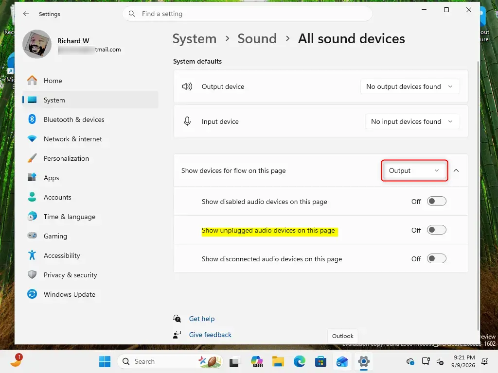 audio_devices-4.webp Settings toggle to show or hide unplugged audio devices in Windows 11