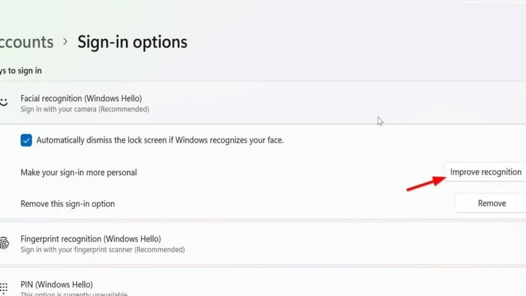 Settings > Accounts > Sign-in options