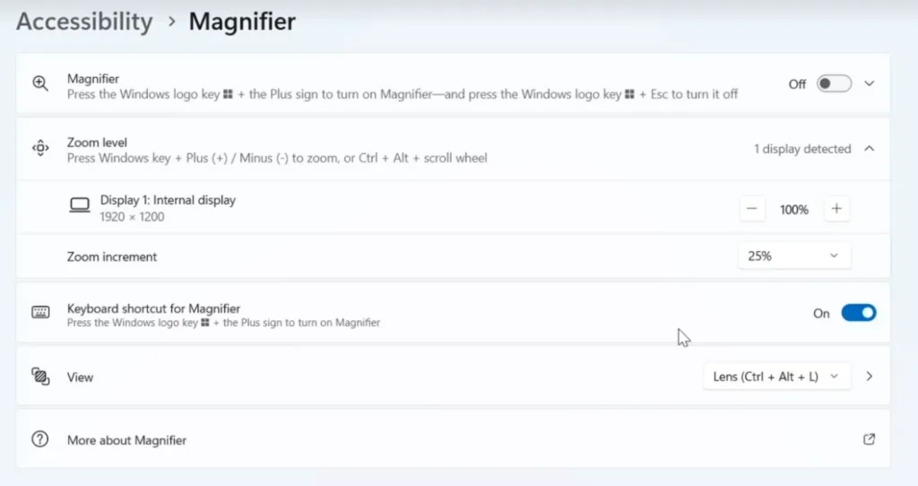 Settings > Accessibility > Magnifier