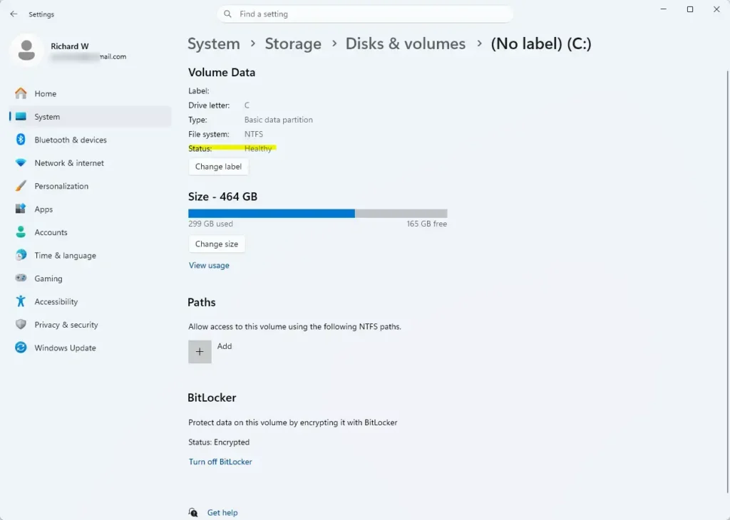Settings > System > Storage