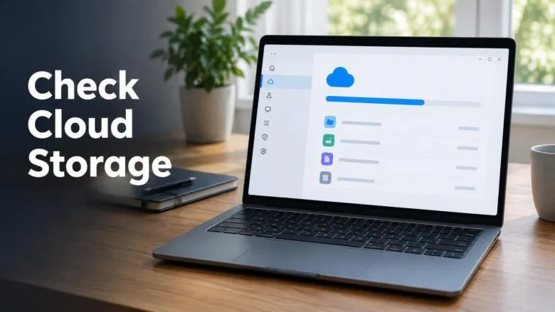 A laptop showing the Windows 11 Settings app with a cloud storage usage bar, illustrating how to check Microsoft 365 Family cloud storage.