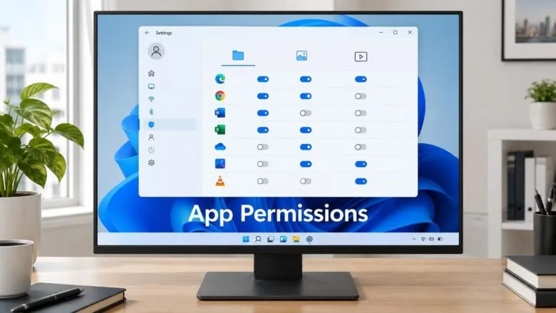 Windows 11 Privacy & Security settings panel displaying app permissions controls for Documents, Pictures and Videos with toggle switches.