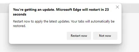 edge-restart-on-idle-notification.webp Microsoft Edge settings page showing Restart to update on idle toggle in Windows 11