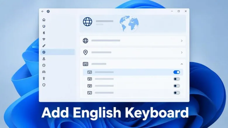 Windows 11 Settings panel for adding an English keyboard language input method.