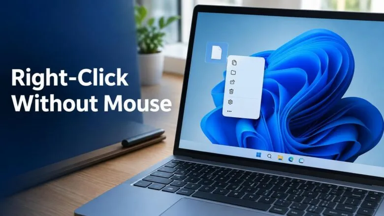 A Windows 11 laptop keyboard and screen showing a selected file with a context menu open, without a mouse nearby.
