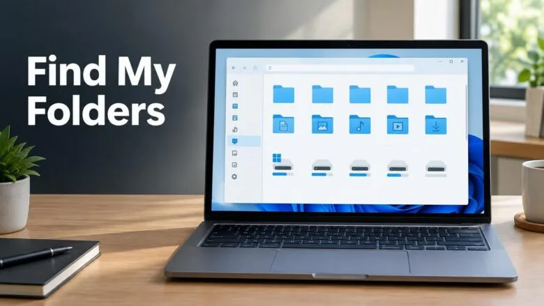 Windows 11 File Explorer on a laptop showing the This PC view with folder and drive icons, for finding personal folders.