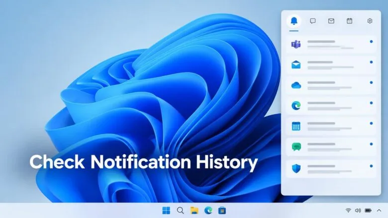 Windows 11 notification center displaying recent alerts and notifications with a large title overlay.