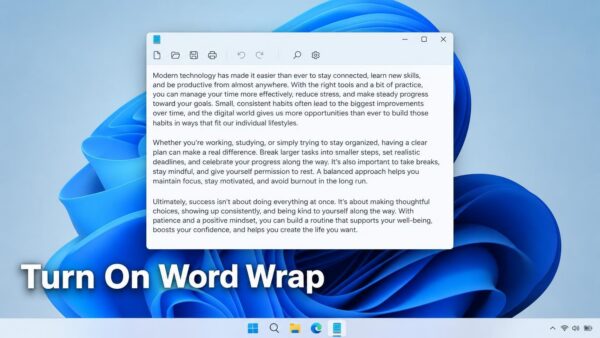 Turn On Word Wrap in Notepad on Windows 11